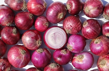 Stack of Fresh Onion in Horizontal Orientation