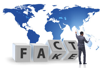 Face or fact concept with turning cubes
