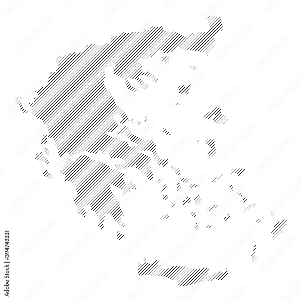 Poster greece map from pattern of black slanted parallel lines. vector illustration.