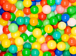 Top view of many colorful balls in ball pool at indoors playground