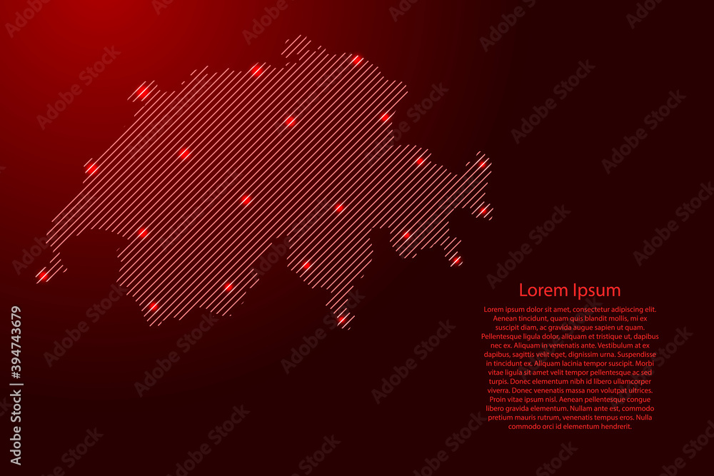 Aufkleber switzerland map from red pattern slanted parallel lines and glowing space stars grid. vector illustr