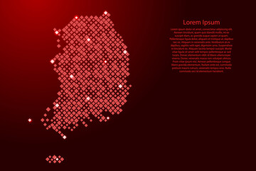 South Korea map from red pattern rhombuses of different sizes and glowing space stars grid. Vector illustration.