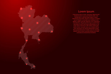 Thailand map from red pattern slanted parallel lines and glowing space stars grid. Vector illustration.