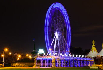 Ferris wheel in the "Winner park" at the Naberezhnye Chelny city. Long shutter speed