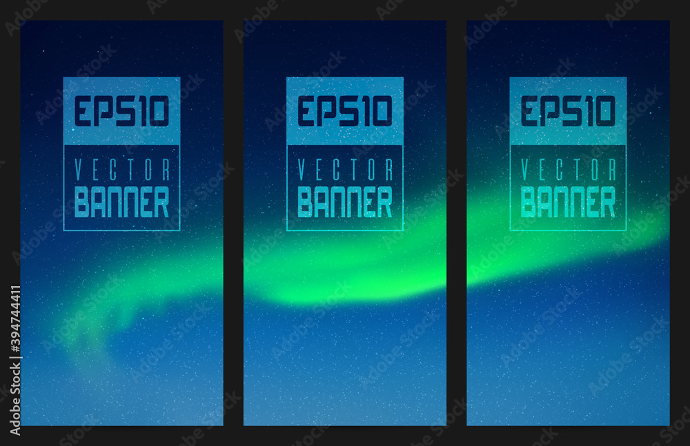 Sticker northern lights. green aurora borealis. abstract vector banner set