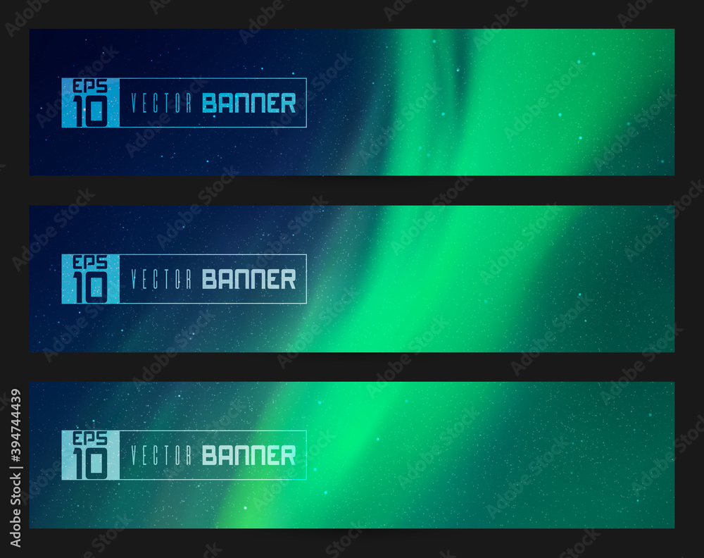 Sticker northern lights. green aurora borealis. abstract vector banner set