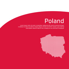 Cover, banner in national colors of poland. Abstract waving poland flag and mosaic map. Simple flat style. Patriotic cover, business booklet, flyer. National polish poster. Vector design