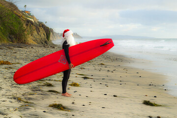 Surfing Santa Claus in California