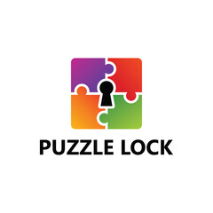 Puzzle lock logo template design