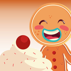 cute gingerbread man with cream and fruit dessert