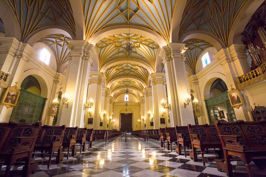 Inside the cathedral on the Plaza de Armas in Lima, Peru