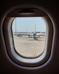 Fototapeta premium View from the window of the airfield and the plane. High quality photo