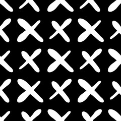 hand-drawn seamless pattern with crosses on a black background. Vector illustration in a minimalist style. for packaging, Wallpaper, fabrics, background, Cup and tableware design