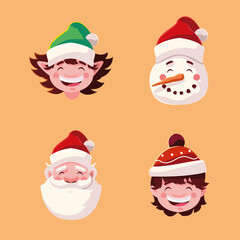 christmas santa helper boy and snowman cartoon characters