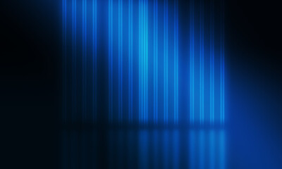 Dark abstract background toned in blue. Smoke, fog, smog, the reflection of a neon spotlight on the asphalt, neon figures. Empty street background at night. 3d illustration