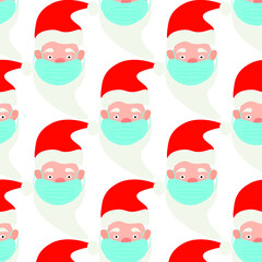 Santa Claus with face medical mask pattern. Pandemic Christmas concept.
