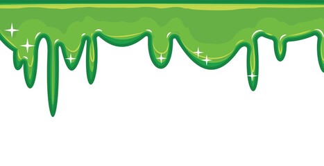 Flows of green fluid. Thick flowing paint. Slime. The drops are slipping. The isolated object on a white background. Flat cartoon style. Frame. Vector