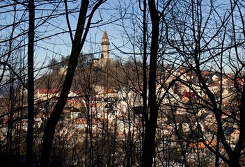 View of the historic city of Stramberk, from the cave of Sipka, district of Novy Jicin, Czech Republic, Europe
