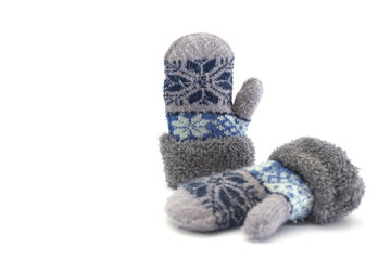 winter mittens isolated on white background.