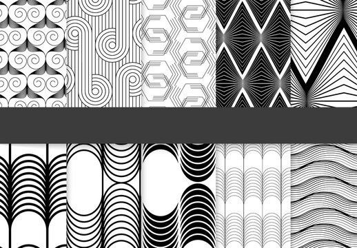 Seamless Pattern Collection with Simple Black and White Geometric Shapes
