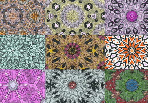 Seamless Pattern Collection with Mandala Motif