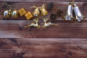 Decorate christmas acessories on wood background