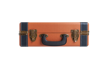  orange leather suitcase in retro style isolated on white background