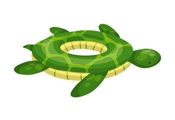 Inflatable swimming ring. Life-ring in pool for summer vacation. Cartoon rubber floating lifesaver in form of cute animal. Funny turtle floating ring