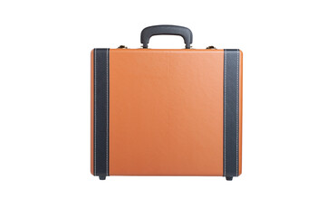  orange leather suitcase in retro style isolated on white background