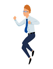 Jumping business people. Business man jumps on a white background. Vector illustration of a flat design. Office worker jumping. Part of cartoon business team