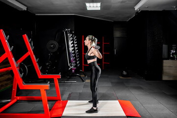 Obraz premium Young girl lifting weights in the gym. healthy lifestyle concept