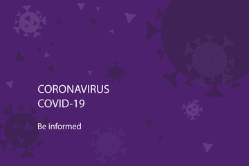 Fototapeta na wymiar Coronavirus outbreak information banner with bacteria cell pattern and text on dark purple background. Covid-19 Novel virus. No Infection and Stop Coronavirus Concept. Vector medical poster design.