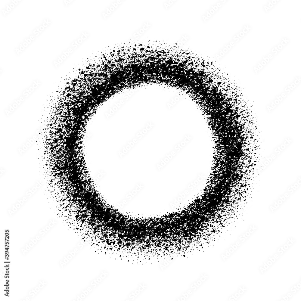 Poster circle frame with spray effect. circular border of grunge dots. ring boarder. splatter round brush. 