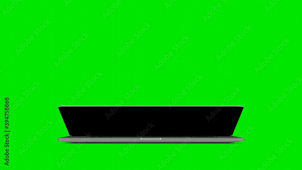 Poster laptop blank screen opening with screen switching on - isolated on white and green screen. alpha mat