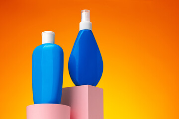 Skincare beauty products container against pink background