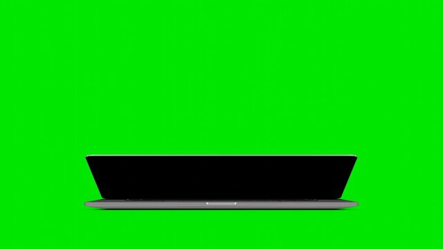 Laptop blank screen opening with screen switching on - isolated on white and green screen. Alpha matte for laptop and screen included and shadow mask for dropping shadow on any surface