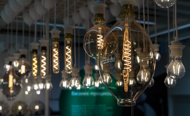 Light bulbs with dark glass in vintage style. Edison's lamps.