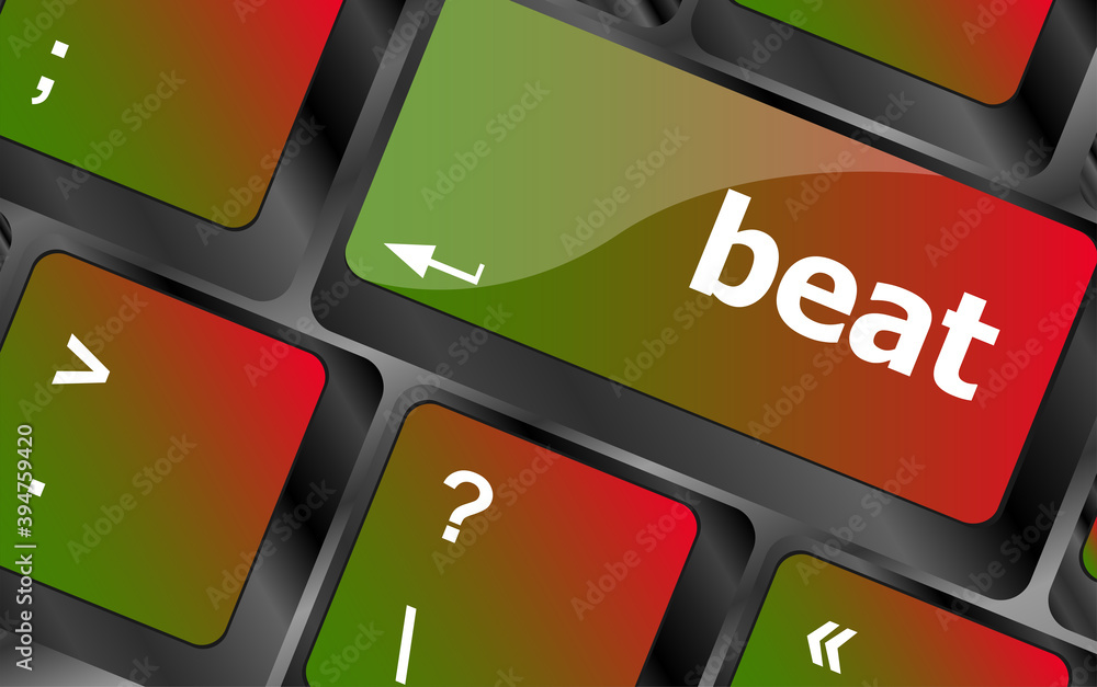 Poster beat word on keyboard key, notebook computer button