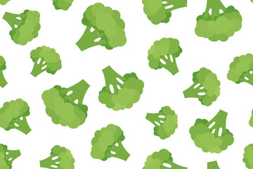 Seamless pattern with green broccoli isolated on white background. Vector illustration