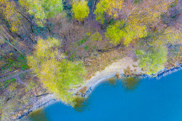 Aerial perspective of autumn forest and creek, Lake of the Clouds,  Wilderness