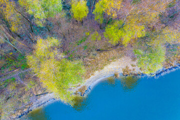 Aerial perspective of autumn forest and creek, Lake of the Clouds,  Wilderness