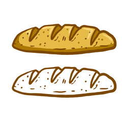 Bread. Set Of Loaves. Natural farm product. The logo of the bakery. Cartoon illustration. Brown fried crust