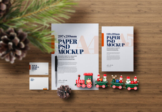  Christmas Mockup Stationery Flyer Wooden Train Toy