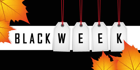 black week promotion hanging label on red background vector illustration EPS10