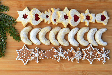 Delicious homemade gingerbreads, linzer cookies and vanilla rolls - favorite Czech Christmas cookies