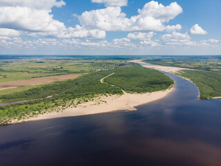 Fototapeta na wymiar The channels of the Northern Dvina. Kurostrov on the Northern Dvina River. Russia, Arkhangelsk region