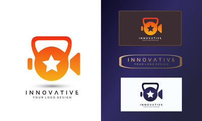 Video camera vector logo design, dumbbell icon, symbol vector illustration design template