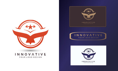 Physical fitness logo design with bird icon, symbol vector illustration design template