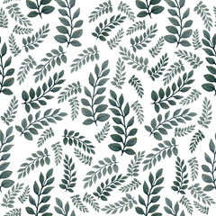 Watercolor twigs pattern. Seamless floral texture with branches and leaves. For printing on fabric and paper