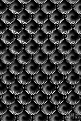 Abstract Seamless Black and White Geometric Pattern with Hexagons. Spiral-like Spotted Curles. Repetition Tiles. Vector Illustration